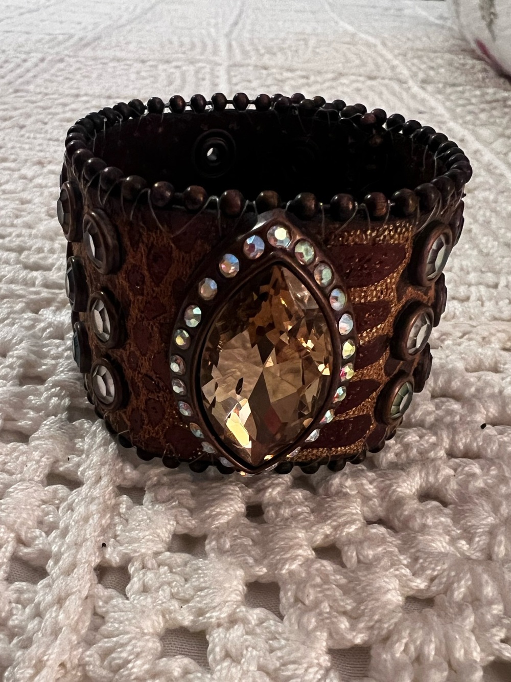 Statement Brown Crystal Accent Cuff Bracelet